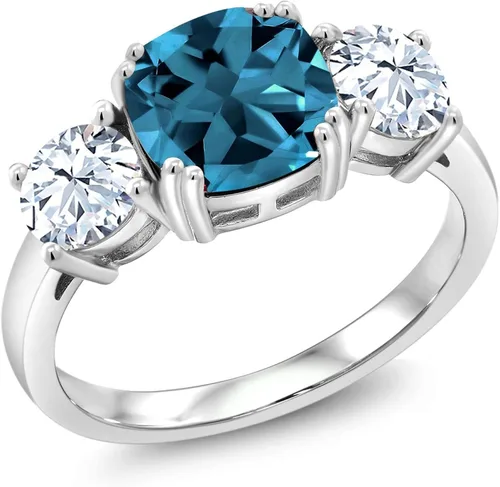 Gem Stone King Anillo Meghan de plata de ley 925 con topacio azul Londres (4.24 quilates, piedra natal disponible en tallas 5, 6, 7, 8, 9), Metal