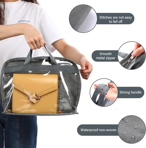 Miniatura 4 de 15 bolsas para el polvo para bolsos, organizador de almacenamiento de bolsos, 3 tamaños, organizador de bolsos transparentes para colgar bolsas