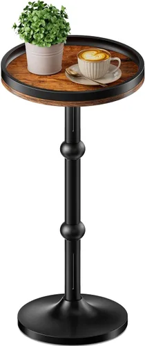 Miniatura 10 de Mesa auxiliar redonda pequeña, mesa de café para espacios pequeños, mesita de noche moderna con patas de metal, base de hierro con pedestal