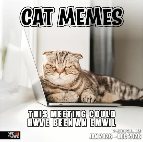 RED EMBER Cat Memes - Calendario de pared 2026 de 12 meses, abierto de 12 x 24 pulgadas, papel grueso y resistente, regalo de vacaciones, calendario