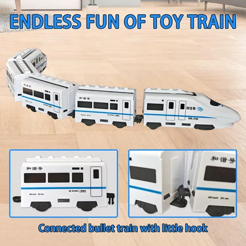 Miniatura 7 de OTONOPI Juego de tren de juguete, paquete de 5 tren eléctrico bala con luz y sonido, motor de locomotora de metro a pilas con gancho, juguete