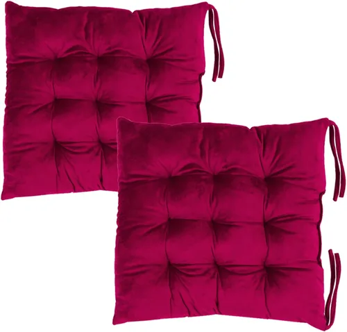 Miniatura 28 de Juego de 2 cojines para sillas de comedor con lazos, almohadilla antideslizante para silla de cocina para interior y tapete de asiento de comedor