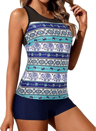 Miniatura 4 de Yonique Racerback Tankini Traje de baño corto de dos piezas para mujer