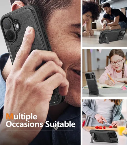 Miniatura 7 de WTCASE Funda magnética de piel para iPhone 17, soporte invisible integrado [compatible con Magsafe], funda protectora delgada con función atril