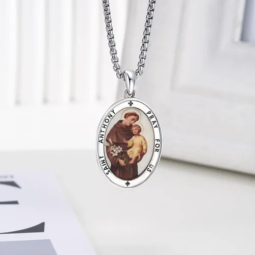 Miniatura 10 de Collar de plata de ley 925 con medalla de San Patrón, colgante de protección católica, amuleto, joyería religiosa para hombres y mujeres