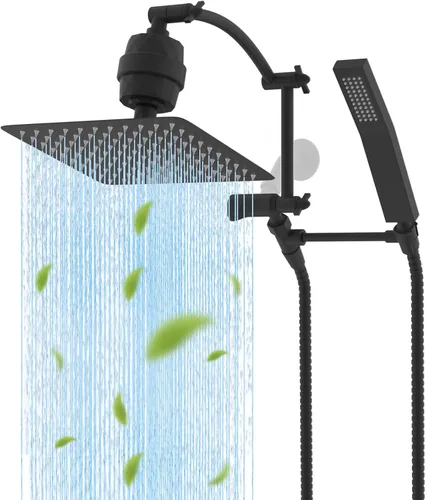 Miniatura 12 de Hibbent Cabezal de ducha de lluvia de 10 pulg. de metal completo con certificación CUPC, juego de cabezal de ducha doble, varita de ducha de mano
