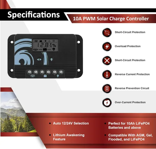 Miniatura 3 de Kit de energía solar de 100 W y 12 V Batería de litio LiFePO4 de 12 V y 20 Ah Panel solar monorígido de 100 W, controlador de carga solar PWM