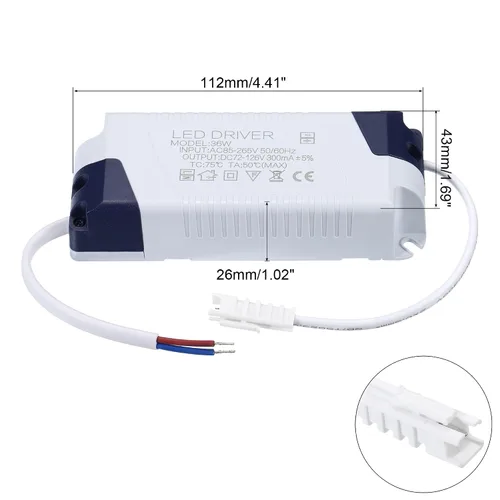 Miniatura 2 de PATIKIL 36W 300mA LED Driver, AC 85-265V Salida 72-126 DC Conector macho Conector Rectificador de corriente constante Transformador Fuente