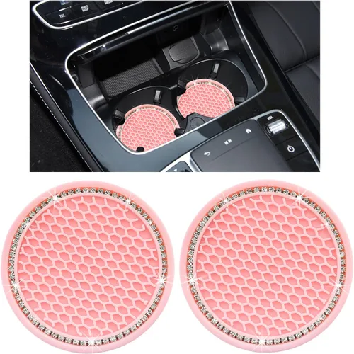 Miniatura 11 de Kewucn - Juego de 2 posavasos brillantes para automóvil, inserto de silicona con diamantes de 7 cm para portavasos de automóvil, almohadilla de goma