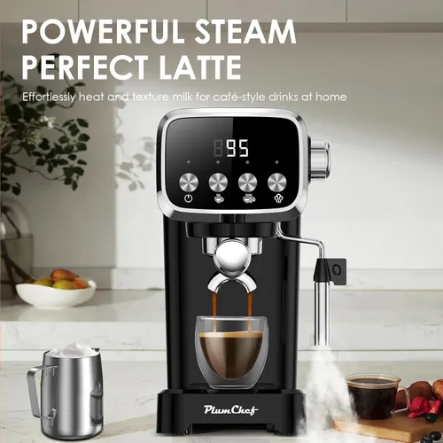 Miniatura 6 de PlumChef 20BAR - Máquina de café espresso vertical delgada con espumador de leche, calentador de tazas integrado, tanque desmontable de 43 onzas