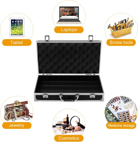 Miniatura 7 de Maletín de aluminio negro con cerradura, maletín de aluminio para hombres o mujeres, funda rígida de metal con espuma para equipaje de viajero