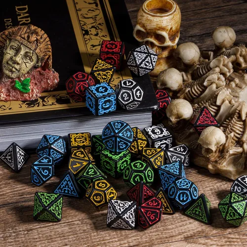Miniatura 5 de Juego de 5 dados poliédricos para druidas DND (35 piezas) con 1 bolsa de cuero grande, juego de troqueles D&D para juegos de mesa RPG