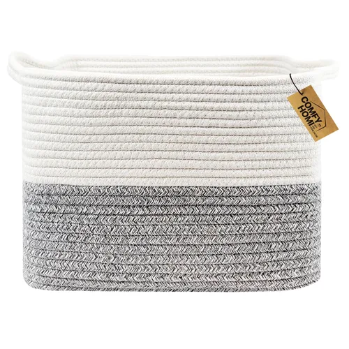 Miniatura 27 de COMFY-HOMI Cesta tejida de cuerda de algodón con asas para estantes, juguetes, libros, cestas de almacenamiento de tela para organizar, organizador