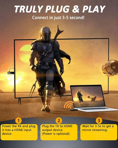 Miniatura 2 de MpioLife Transmisor y receptor inalámbrico HDMI, entrada 4K y 1080P a 60Hz, adaptador de pantalla inalámbrico con rango de 165 pies, extensor HDMI