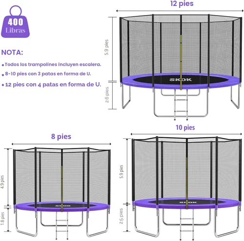 Miniatura 7 de SKOK Trampoline for Kids,400LBS Outdoor Trampoline with Net-ASTM Approved Trampoline for Children and Adults Púrpura