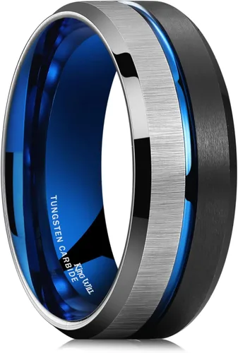 Miniatura 14 de King Will Anillo de boda de carburo de tungsteno para hombre con diseño de ranura, 6/7/0.315 in de ancho, acabado cepillado/pulido para hombre