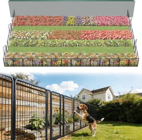 Miniatura 21 de FXW - Valla de jardín metálica y resistente para exteriores, barrera para perros y conejos, fácil instalación, negro, 24 pulgadas de alto x 29.6