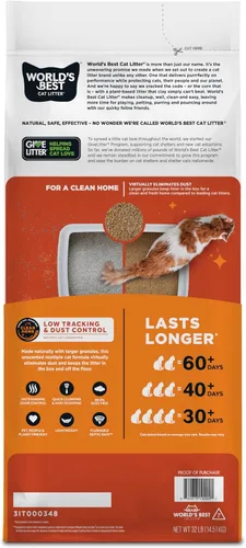 Miniatura 2 de WORLD'S BEST CAT LITTER - Arena para múltiples gatos, sin perfume, 32 libras - Control de rastro y polvo de bajo nivel, ingredientes naturales