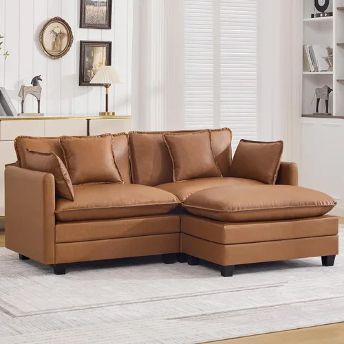 Miniatura 8 de Otomán de Sofá Moderno de Chenille Nube de 35'', Otomán Rectangular para Sofá Seccional Modular, Beige