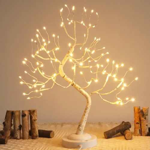 Miniatura 2 de 108 luces LED de árbol de abedul de mesa, lámpara de árbol de hadas bonsái, 8 modos de iluminación, temporizador y funciona con batería/USB, Blanco