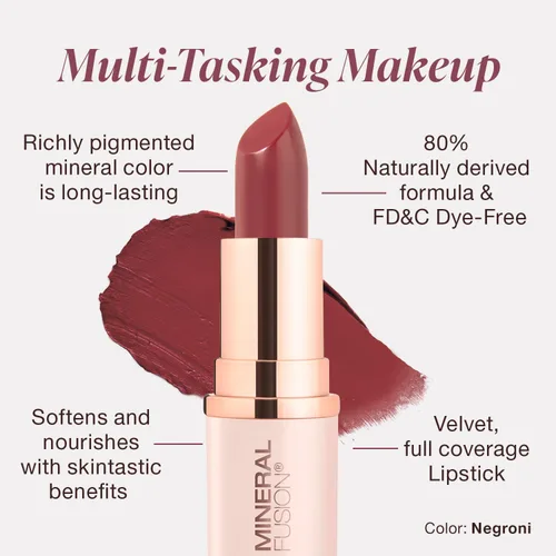 Miniatura 2 de Mineral Fusion Lápiz labial de larga duración, color de labios vívido y sin manchas con aceite de aguacate, manteca de semilla de cacao, libre