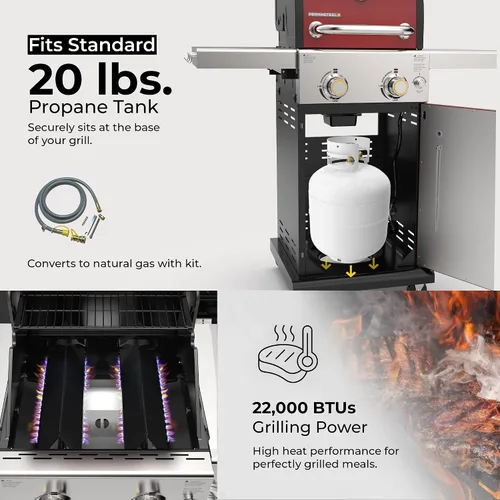 Miniatura 5 de Permasteel Parrilla de gas propano de 2 quemadores, parrilla de barbacoa con mesas laterales plegables y ganchos para herramientas, perfecta