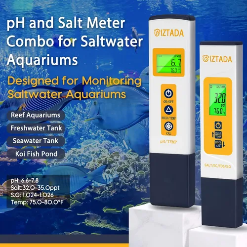 Miniatura 6 de Medidor de pH y Medidor de Salinidad Combo para Piscina de Agua Salada 6 en 1 Medidor de pH Sal SG EC TDS Temp para Acuario de Arrecife Tanque