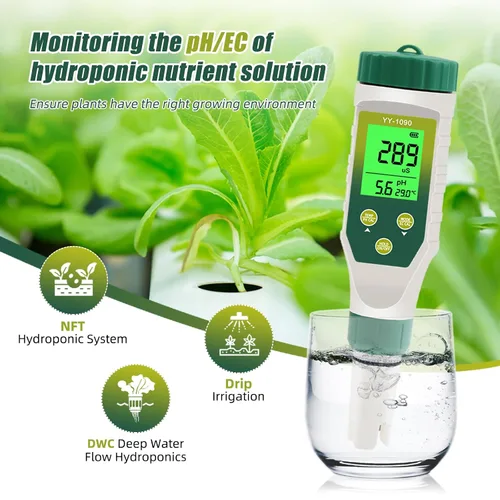 Miniatura 6 de Medidor de pH para hidroponía de agua, probador de sal TDS EC de pH 5 en 1 para solución nutritiva de agua, visualización simultánea de temperatura