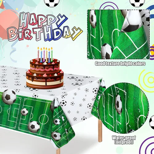 Miniatura 4 de Irenare 2 piezas de decoración de fiesta de cumpleaños de fútbol de 5 x 3 pulgadas, telón de fondo de fútbol de feliz cumpleaños de 108 x 54
