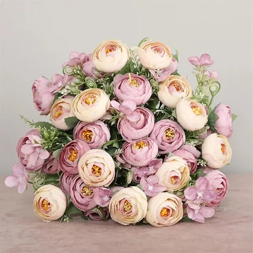 Miniatura 4 de Flores artificiales, 1 ramo de 12 cabezas, peonía artificial, té de rosas, flores de seda de camelia para bricolaje, hogar, jardín, decoración