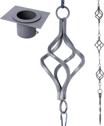 Miniatura 11 de Juego de Cadena de Lluvia con Jaula de Pájaro de 8.5 Pies, Cadenas de Lluvia de Hierro Forjado Antioxidante para Canaletas con Adaptador Gotta