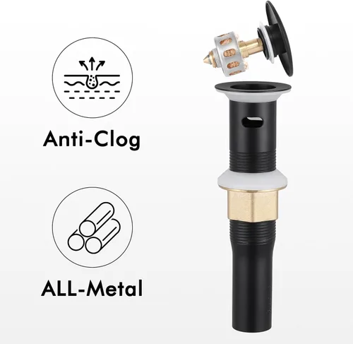 Miniatura 8 de KES Grifo de baño negro de una sola manija y desagüe para lavabo con rebosadero, grifo de lavabo certificado cUPC con tapón de desagüe desplegable