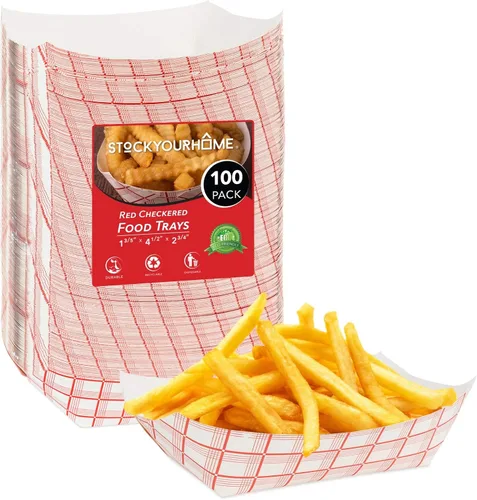 Miniatura 21 de Botes pequeños de papel para alimentos (paquete de 100) bandejas desechables de 1 libra a cuadros rojos y blancos, botes de comida ecológicos, botes