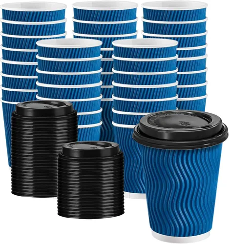 Miniatura 7 de Paquete de 100 tazas de café desechables de 8 onzas con tapas, tazas de café calientes aisladas para bebidas calientes y frías