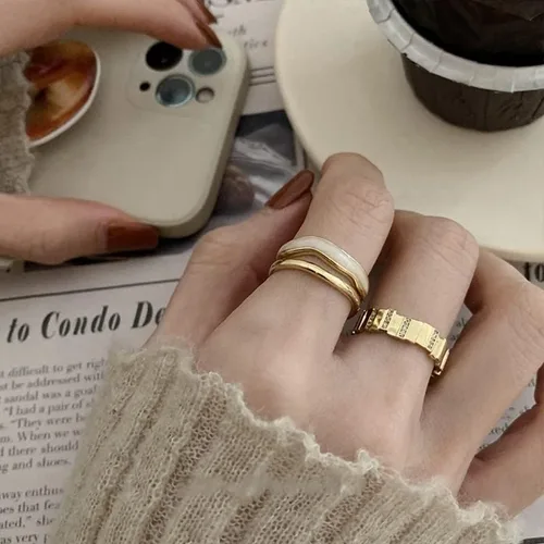 Miniatura 4 de Juego de anillos para mujer, diseño de doble esmalte de metal, anillos abiertos, joyería de moda, accesorios de fiesta para mujeres y niñas góticas