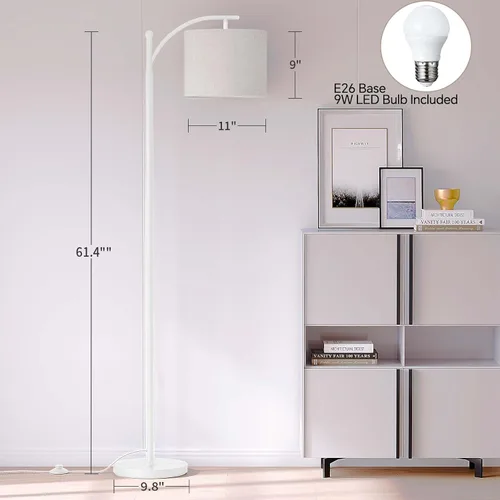 Miniatura 3 de SUNMORY Lámpara de pie de arco, lámpara de pie moderna con bombilla de 9W y 3 temperaturas de color, lámparas de pie de metal con pantalla colgante