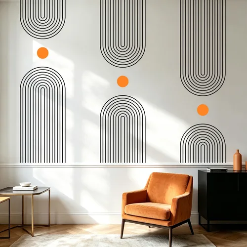 Miniatura 12 de Calcomanías de Pared Bohemias de Mediados de Siglo Modernas Despegar y Pegar, Pegatinas de Vinilo de Pared de Arcos Grandes Sol, Hojas Plantas