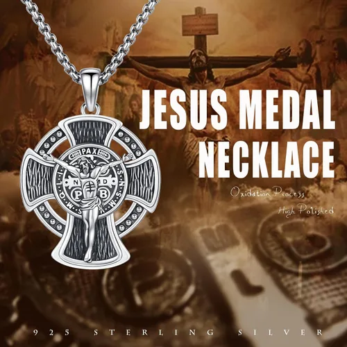 Miniatura 412 de Collar con colgante de plata de ley 925 con medalla de San Patrón, joyería religiosa para hombres y mujeres, con cadena de acero inoxidable 316L
