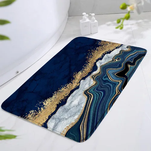 Miniatura 3 de Tapete de baño de mármol azul marino, dorado, gris, abstracto, arte moderno, textura de tinta, piedra, moda, alfombra de baño, alfombra de puerta