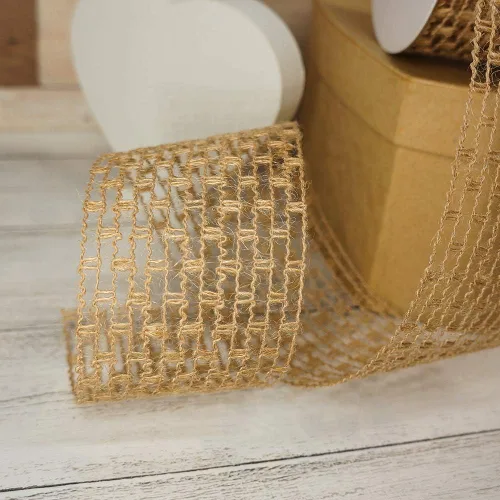Miniatura 7 de Cinta de malla de arpillera con alambre de 2.5 pulgadas x 10 yardas, color natural para Navidad, decoración de boda, envoltura de regalos