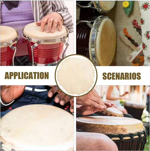 Miniatura 7 de Annafi® Piel de cabra Djembe cabeza 2 piezas de repuesto de tambor de piel de cabra de 11.8 in/11.8 pulgadas, piezas de repuesto para tambores