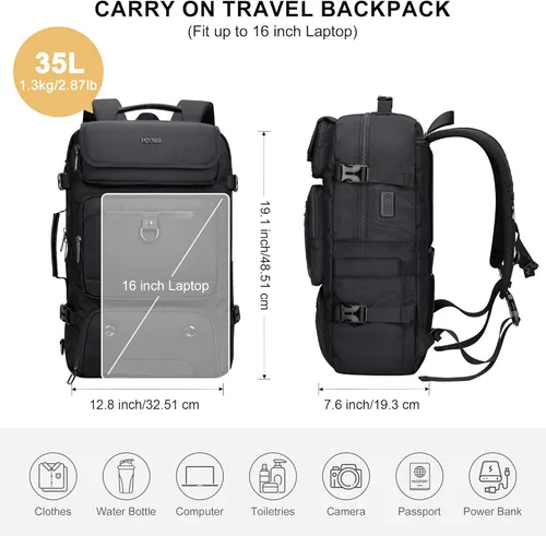 Miniatura 9 de PIJUSHI Mochila de viaje de mano para mujeres y hombres, bolsa de lona convertible, mochila de equipaje grande, para laptop de 16 pulgadas