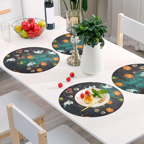 Miniatura 6 de Cute Ghosts Print Round Table Placemats, Heat Resistant Non Slip Place Mat Washable for Kitchen one sizex1