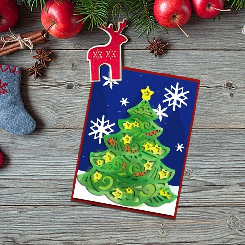 Miniatura 5 de Estivaux Troqueles de muñecos de nieve y árboles de Navidad para hacer tarjetas, juegos de troqueles de nieve de corte para vacaciones de invierno