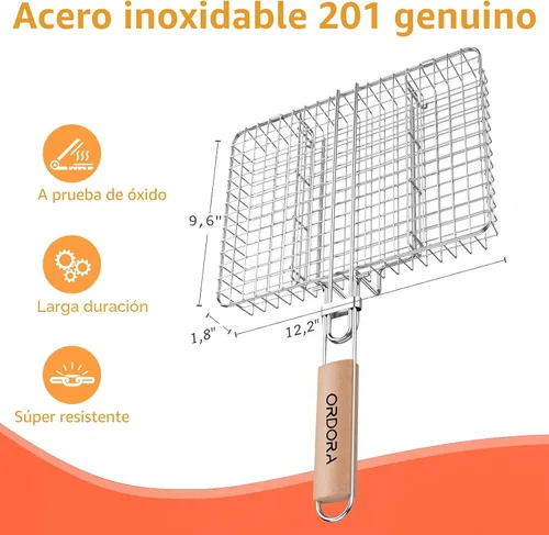 Miniatura 3 de ORDORA Cesta para parrilla, cesta para parrilla de pescado, cesta de barbacoa de acero inoxidable resistente al óxido para carne, bistec, etc.