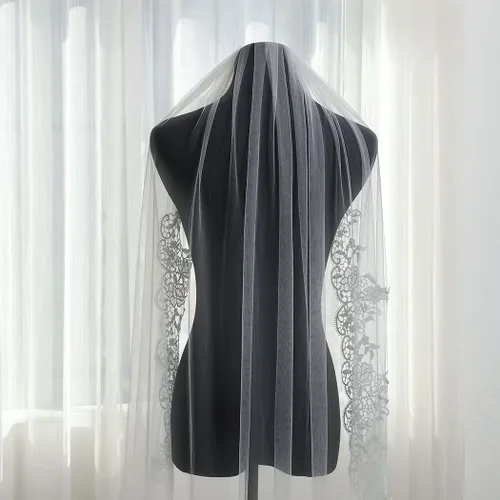 Miniatura 5 de Latious Velos de novia de encaje blanco de 1 nivel, velo de novia floral, velos largos de tul con peine, velos catedrales para novias y mujeres
