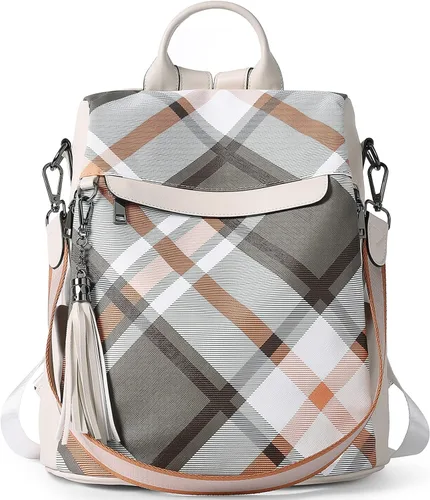 Miniatura 32 de Bromen - Mochila tipo bolso de mano de piel antirrobo para mujer a la moda, Beige floral, L