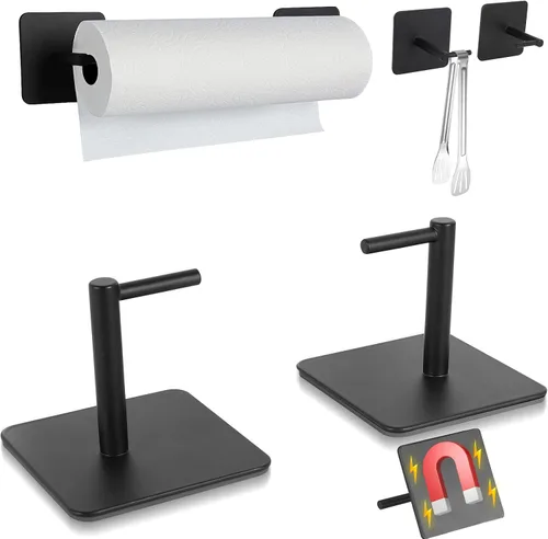 Miniatura 9 de Portarrollos de papel negro con montaje magnético, barra de papel con fuerte respaldo magnético - para cocina, refrigerador, parrilla, caja