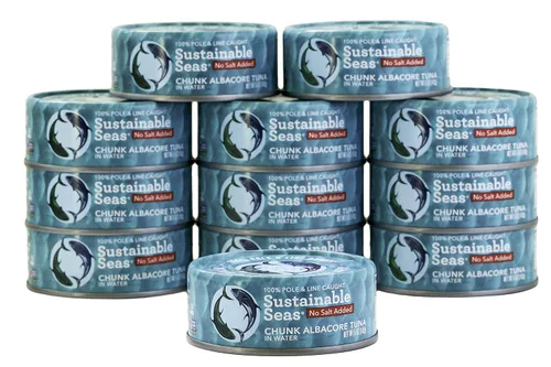 Sustainable Seas, Trozos de atún blanco en agua, sin sal añadida, 5 onzas, probado con mercurio de terceros, 100% capturado de forma sostenible