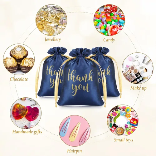 Miniatura 5 de Sieral 50 piezas de bolsas de regalo de satén con cordón "Thank You" para joyería y dulces, bolsas para mujeres, para Navidad, boda, baby shower